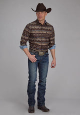 Roper 2175 Distressed Aztec Print (Brown) - Men's Western Shirt