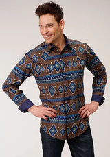 Camisa Vaquera de Hombre Roper 1265 Estampado Azteca Chocolate (Marrón)