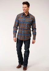 Camisa Vaquera de Hombre Roper 1265 Estampado Azteca Chocolate (Marrón)
