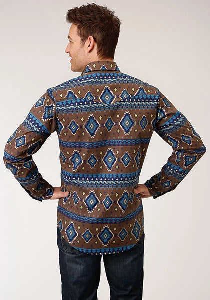 Camisa Vaquera de Hombre Roper 1265 Estampado Azteca Chocolate (Marrón)