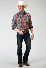 Camisa vaquera de hombre Roper 1893 con estampado azteca tropical (rojo)
