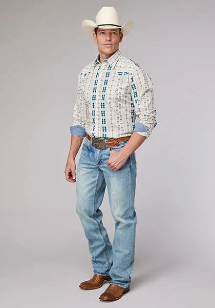 Camisa vaquera para hombre Roper 2001 Aztec Stripe (Cream)