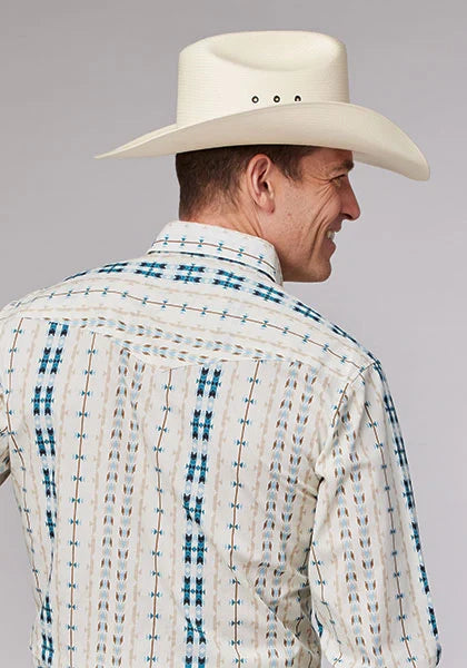 Camisa vaquera para hombre Roper 2001 Aztec Stripe (Cream)