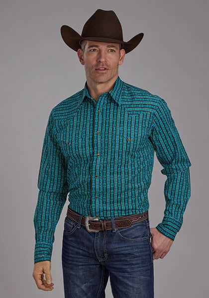 Roper 2170 Micro Aztec Print (Azul) - Camisa Vaquera de Hombre