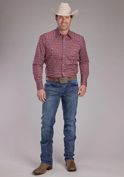 Camisa Western para Hombre Roper 2386 Elástica con Estampado Cachemir (Rojo)