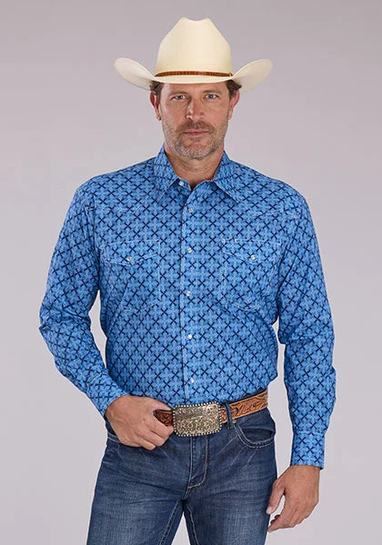 Camisa vaquera Roper 2497 con medallón de cinta (azul) para hombre
