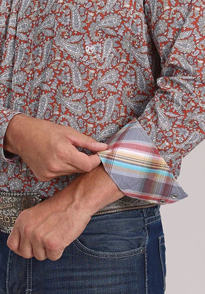 Roper 2499 Clay Paisley (Naranja) - Camisa Vaquera de Hombre
