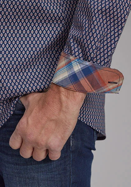 Roper 2157 Diamond Eye Geo (Azul) - Camisa Vaquera de Hombre