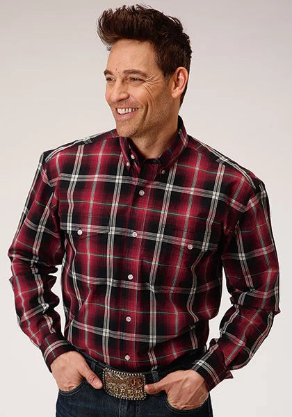 Roper 1228 Plaid de Silla de Montar (Rojo) - Camisa Vaquera de Hombre