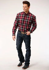 Roper 1228 Plaid de Silla de Montar (Rojo) - Camisa Vaquera de Hombre