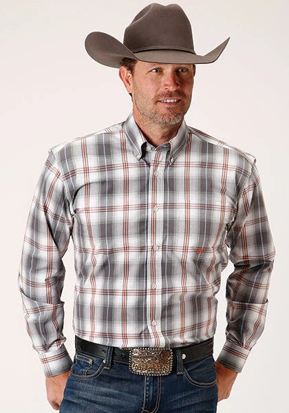 Roper 1457 Camisa vaquera de cuadros Smokey (Gris) para hombre