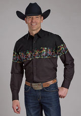Camisa vaquera Roper 2121 Bullriders Scene (negra) - para hombre