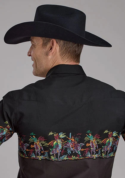Camisa vaquera Roper 2121 Bullriders Scene (negra) - para hombre