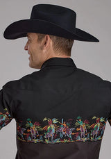 Camisa vaquera Roper 2121 Bullriders Scene (negra) - para hombre