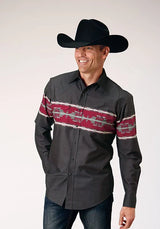 Camisa vaquera para hombre Roper 1812 Aztec Border (Negro)