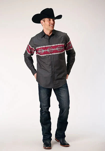 Camisa vaquera para hombre Roper 1812 Aztec Border (Negro)