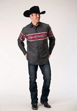 Camisa vaquera para hombre Roper 1812 Aztec Border (Negro)