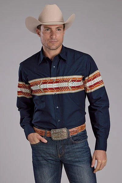 Roper 2136 Cenefa Azteca (Azul Marino) - Camisa Vaquera de Hombre
