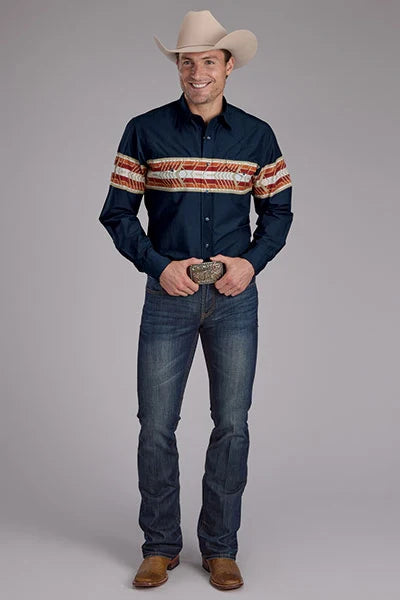 Roper 2136 Cenefa Azteca (Azul Marino) - Camisa Vaquera de Hombre