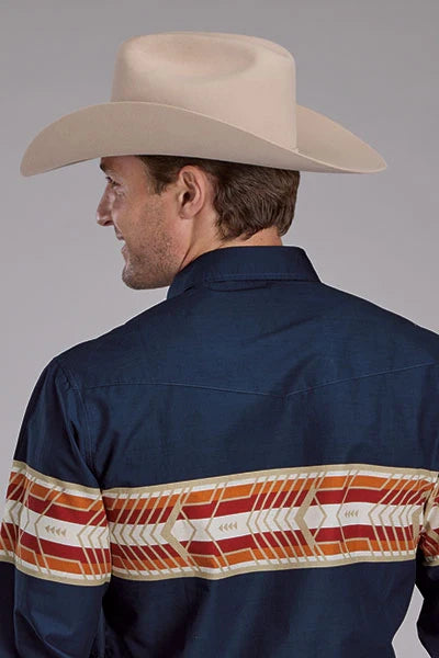 Roper 2136 Cenefa Azteca (Azul Marino) - Camisa Vaquera de Hombre