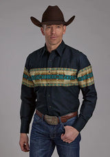 Roper 2120 Borde Azteca (Azul Marino) - Camisa Vaquera de Hombre