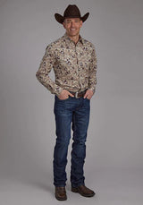 Roper 2116 Brushstroke Cowboys Print (Brown) - Men's Western Shirt