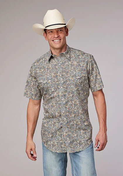 Roper 2009 Camisa de manga corta para hombre con estampado de cachemir (marrón)
