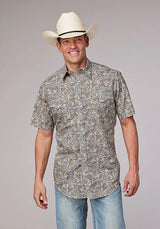 Roper 2009 Camisa de manga corta para hombre con estampado de cachemir (marrón)
