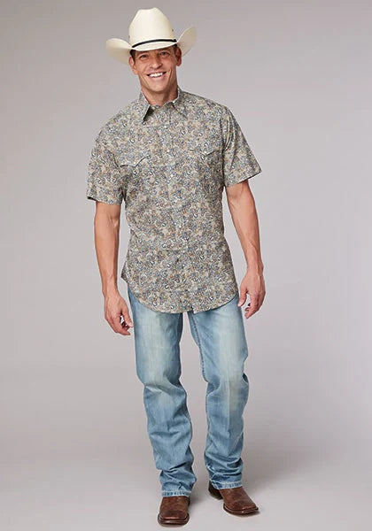 Roper 2009 Camisa de manga corta para hombre con estampado de cachemir (marrón)