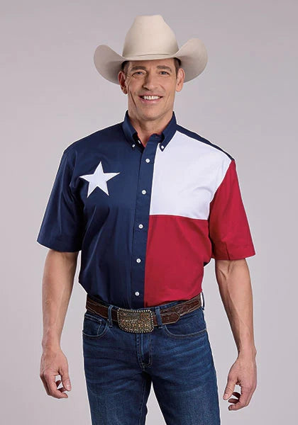 Camisa de manga corta para hombre Roper Pieced Texas Flag (Multi)