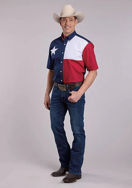 Camisa de manga corta para hombre Roper Pieced Texas Flag (Multi)