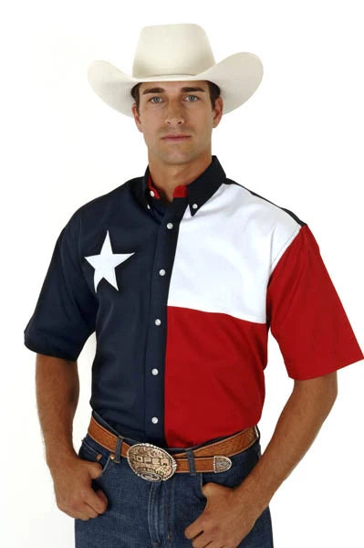 Camisa de manga corta para hombre Roper Pieced Texas Flag (Multi)