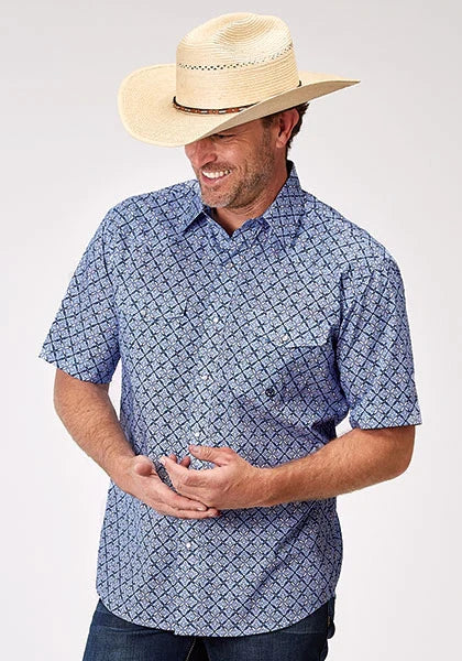 Roper 1932 Blue Skies Tie Print (Azul) - Camisa de Manga Corta para Hombre