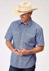 Roper 1932 Blue Skies Tie Print (Azul) - Camisa de Manga Corta para Hombre