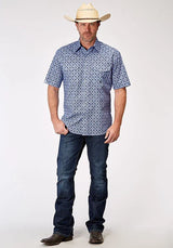 Roper 1932 Blue Skies Tie Print (Azul) - Camisa de Manga Corta para Hombre