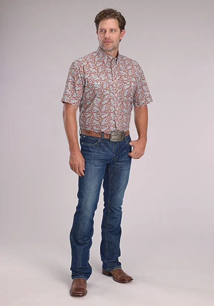 Roper 2499 Clay Paisley (Naranja) - Camisa de Manga Corta para Hombre