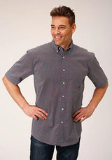 Roper 1559 Classic Geo (Blue) - Men's Short Sleeve Shirt