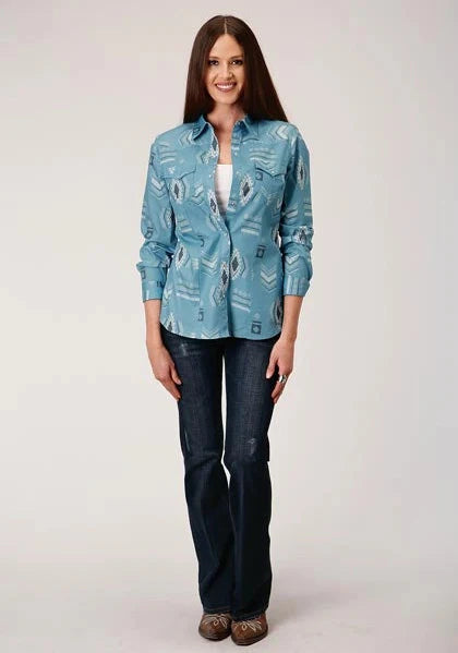 Camisa vaquera de mujer Roper 01057 Aztec Nash Up (azul)