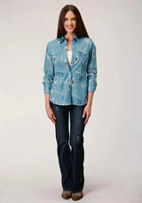 Camisa vaquera de mujer Roper 01057 Aztec Nash Up (azul)