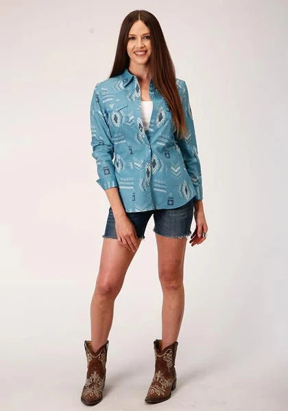 Camisa vaquera de mujer Roper 01057 Aztec Nash Up (azul)