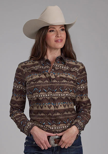 Roper 2175 distressed azteca (café) - Camisa vaquera de mujer
