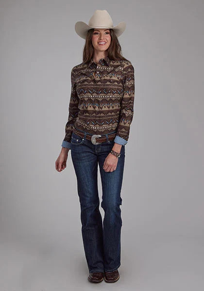 Roper 2175 distressed azteca (café) - Camisa vaquera de mujer