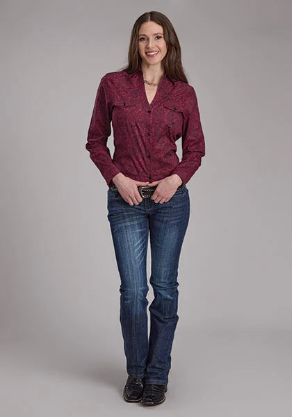 Roper 2241 Sangría Paisley (Borgoña) - Camisa Western para Mujer
