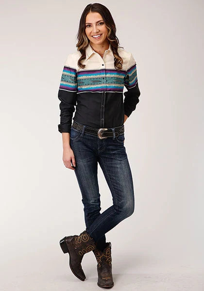 Camisa vaquera de mujer Roper 1296 Serape Border (Negra)