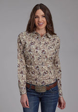 Roper 2116 Brushstroke Cowboys (Marrón) - Camisa Western para Mujer