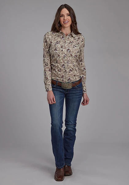 Roper 2116 Brushstroke Cowboys (Marrón) - Camisa Western para Mujer