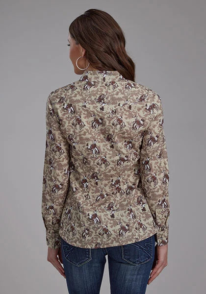 Roper 2116 Brushstroke Cowboys (Marrón) - Camisa Western para Mujer