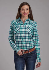 Camisa vaquera de mujer Roper 2206 de franela sin forro (verde)