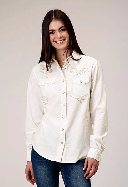 Camisa vaquera Roper 1947 Embroidery Corduroy (Crema) - para mujer