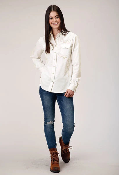 Camisa vaquera Roper 1947 Embroidery Corduroy (Crema) - para mujer